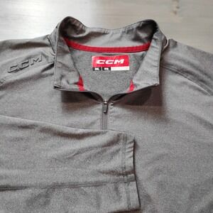 CCM 1/4 Zip Shirt Mens 2XL Gray Hockey Training Tactical Dry Pullover Mock Neck